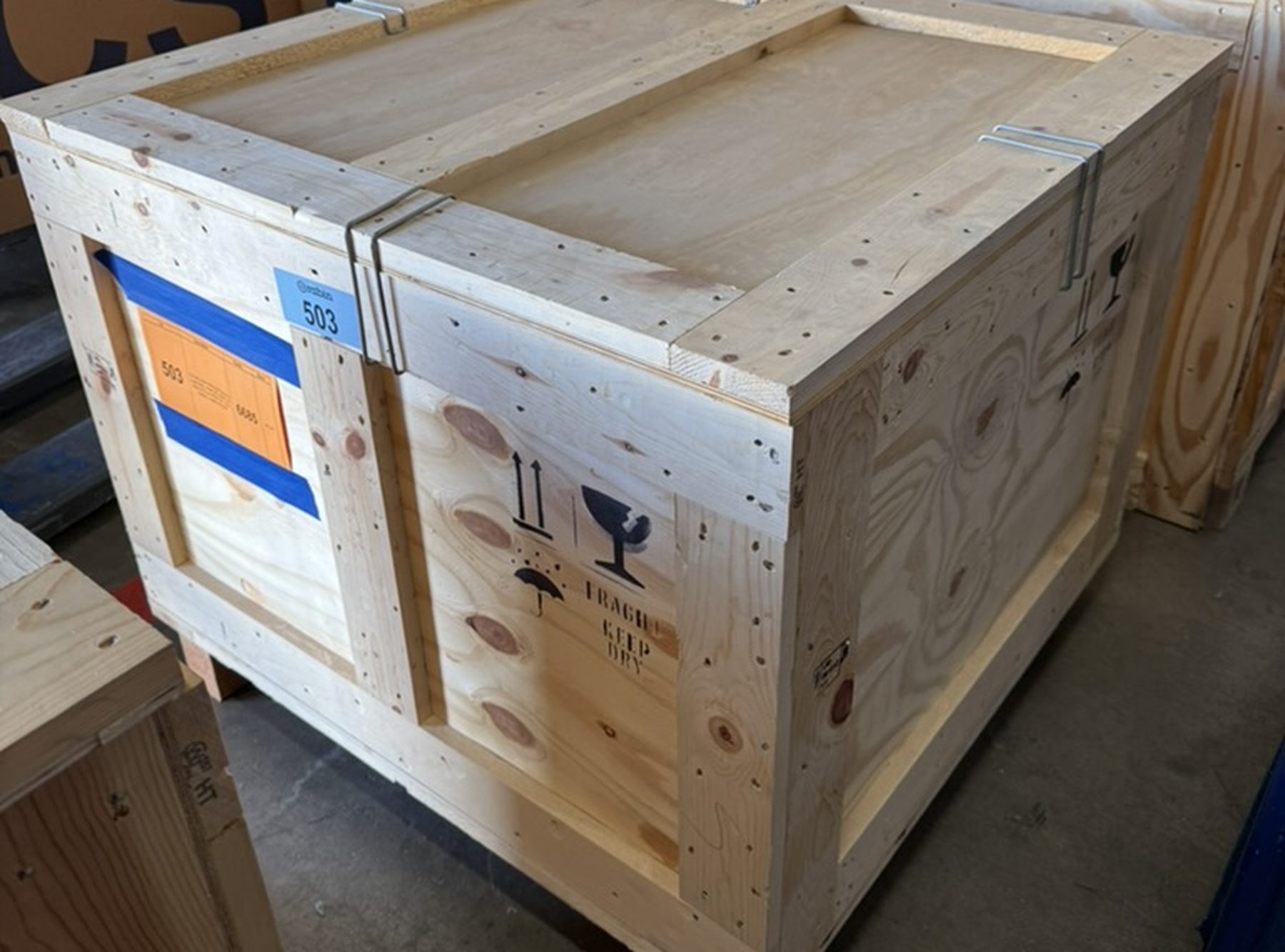 Custom wooden crate built in-house by NCS installers at the Oakland warehouse