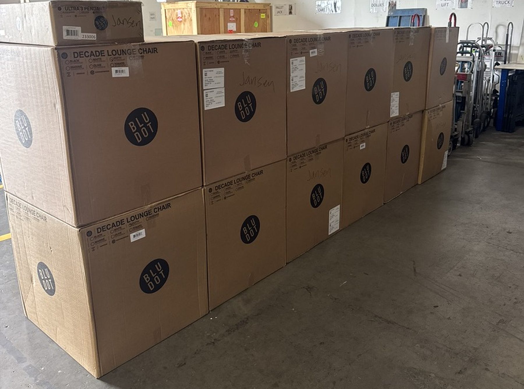 Vendor furniture shipments received and staged at the NCS Oakland warehouse
