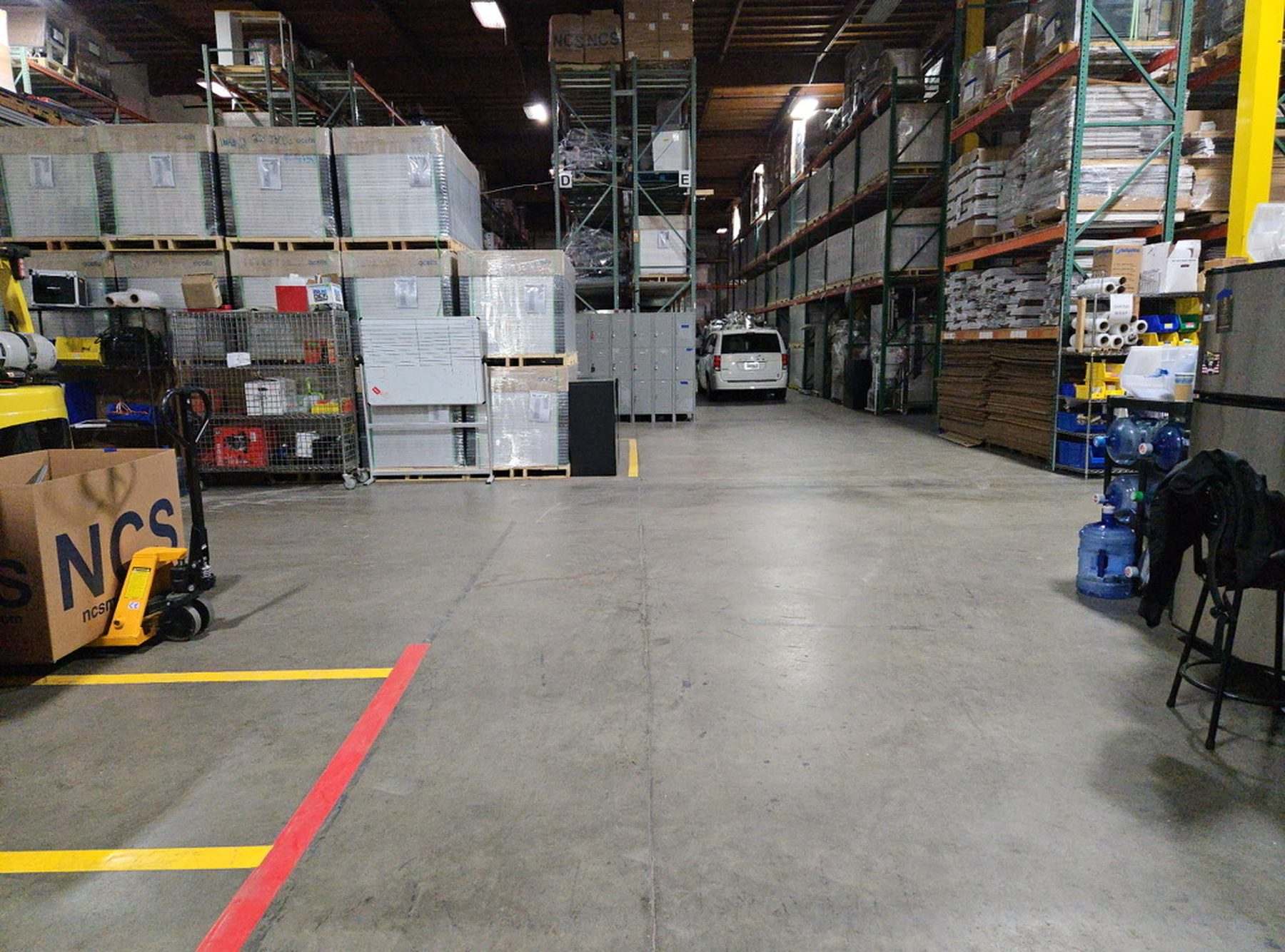 Aisle and floor storage in the NCS Oakland warehouse