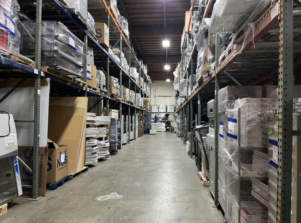 Pallet racking installed by NCS at its Oakland warehouse, holding wrapped client inventory